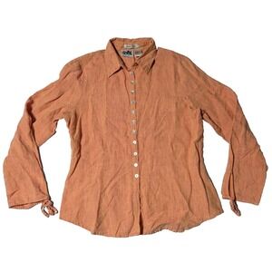 EDWARD IRISH‎ LINEN Women PL PETITE-LARGE Orange Yellow Button-Up Top